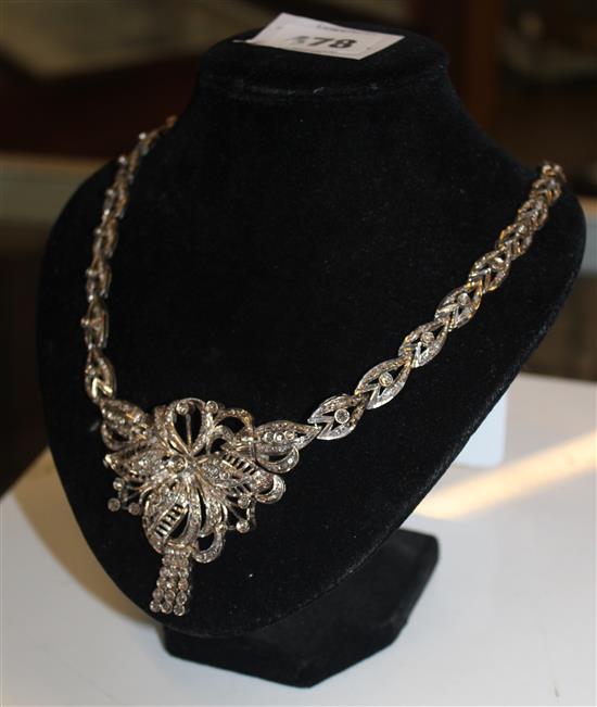 Spanish diamond set in silver emsemble, necklace & brooch